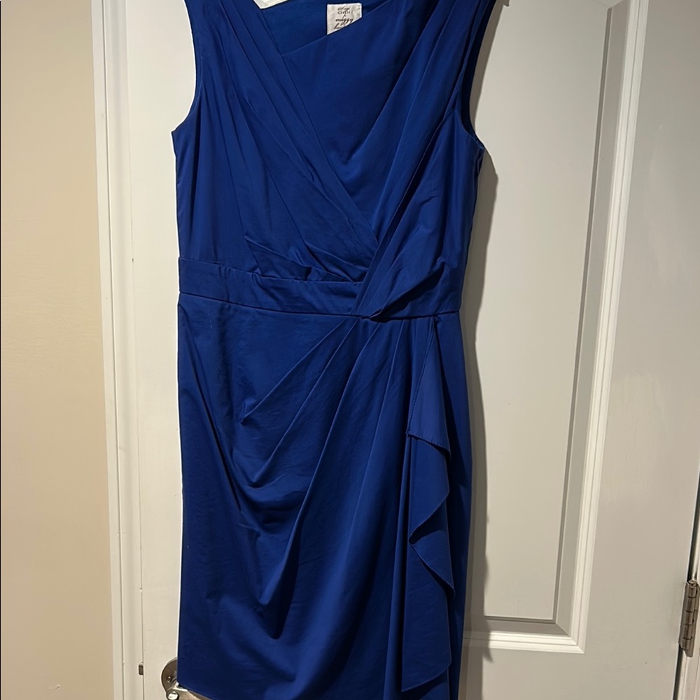 Suzi Chin for Maggy Boutique Blue Ruched Wrap Cocktail Dress